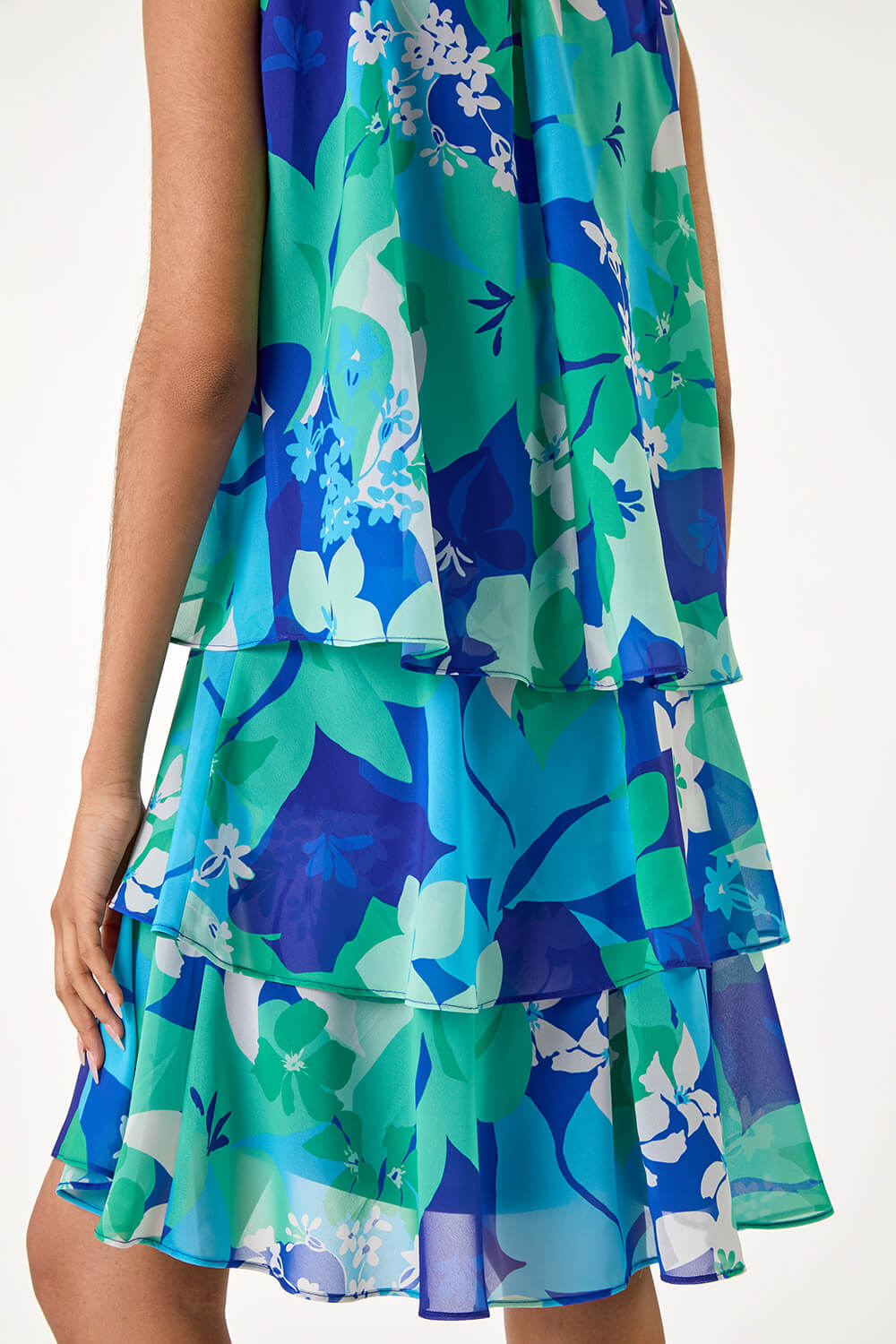 Blue Floral Print Tiered Layer Dress, Image 5 of 5