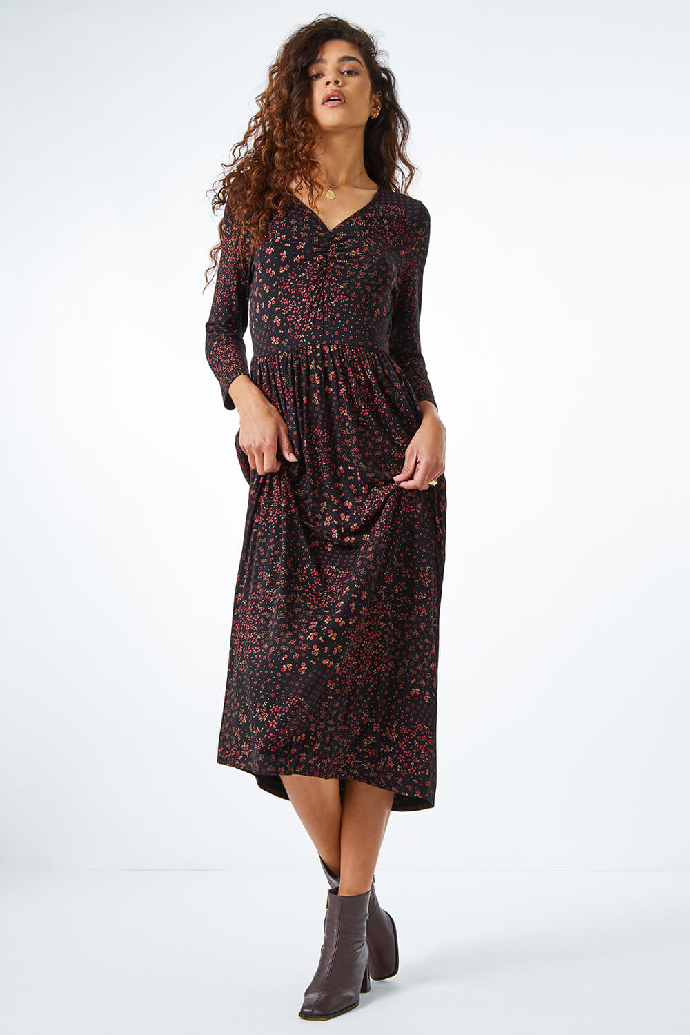 Black Ditsy Floral Maxi Dress, Image 3 of 5