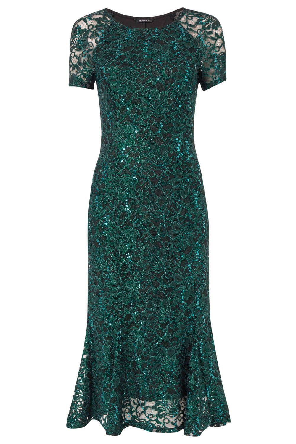 Green Metallic Lace Sequin Midi Dress, Image 5 of 5
