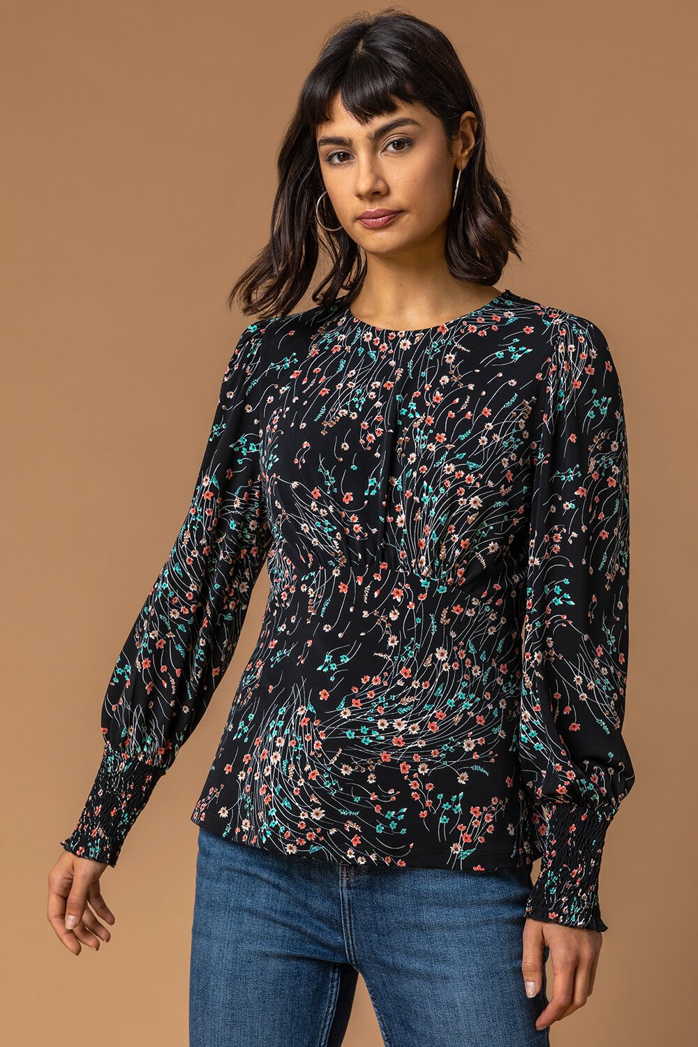 Floral Print Gathered Bust Top