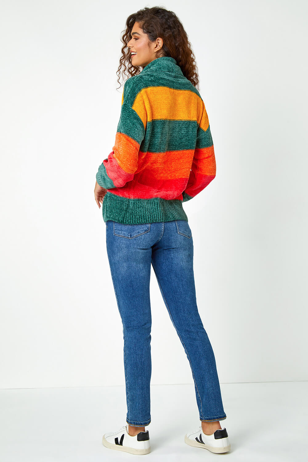 Green Chenille Striped Cowl Neck Jumper, Image 3 of 5