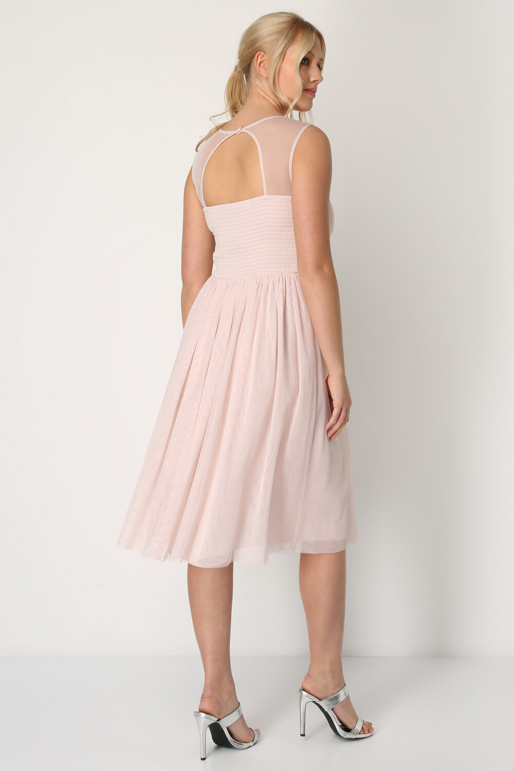 Light Pink Bead Embellished Knee Length Dress, Image 2 of 5