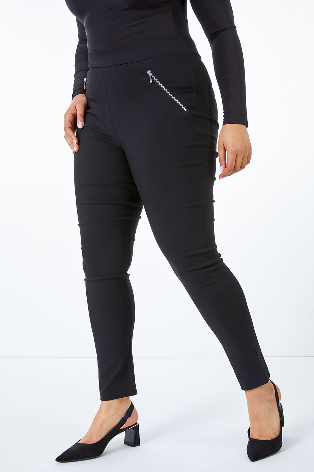 Black Curve Full Length Zip Stretch Trouser, Image 5 of 5