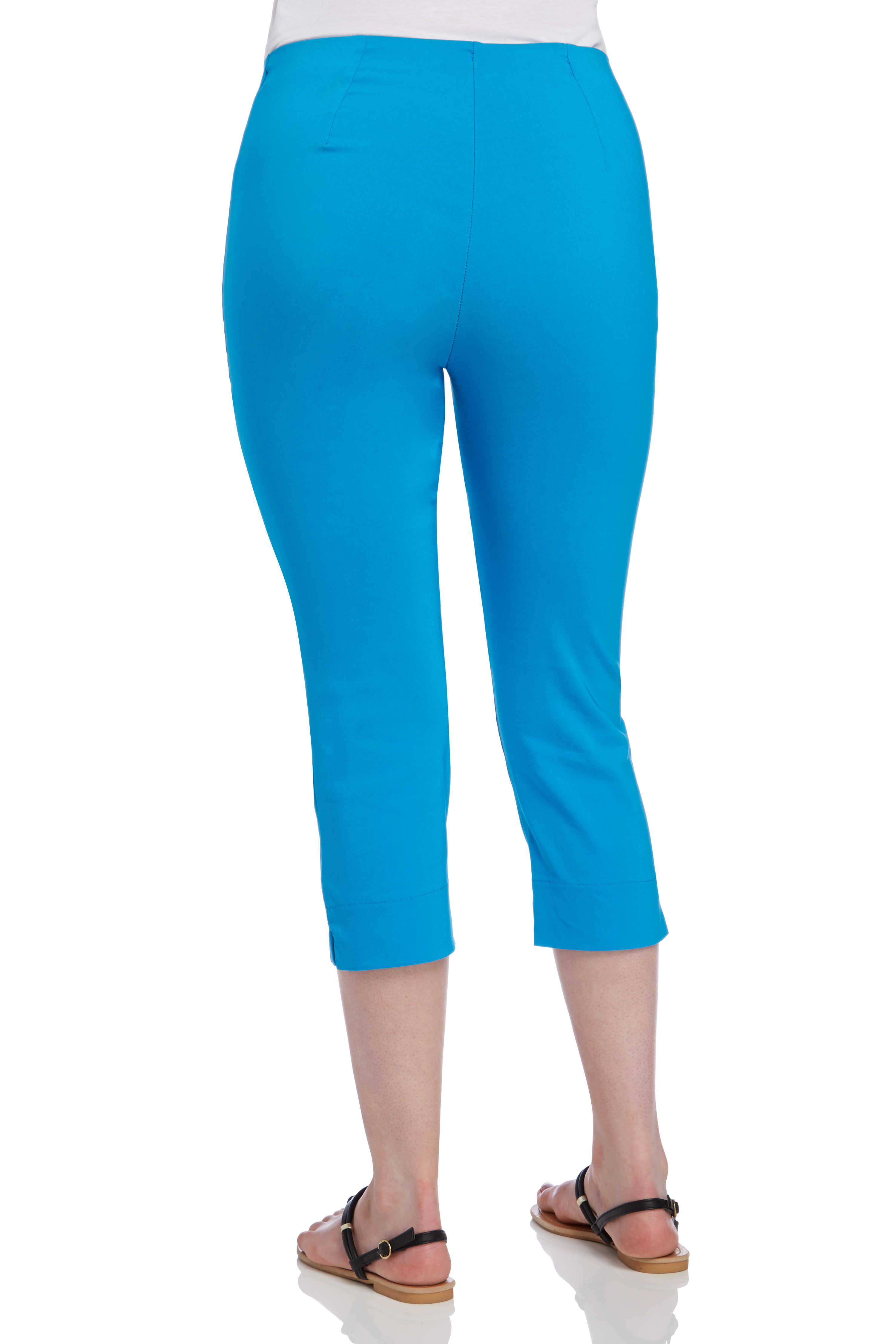 Turquoise Cropped Stretch Trousers, Image 2 of 5