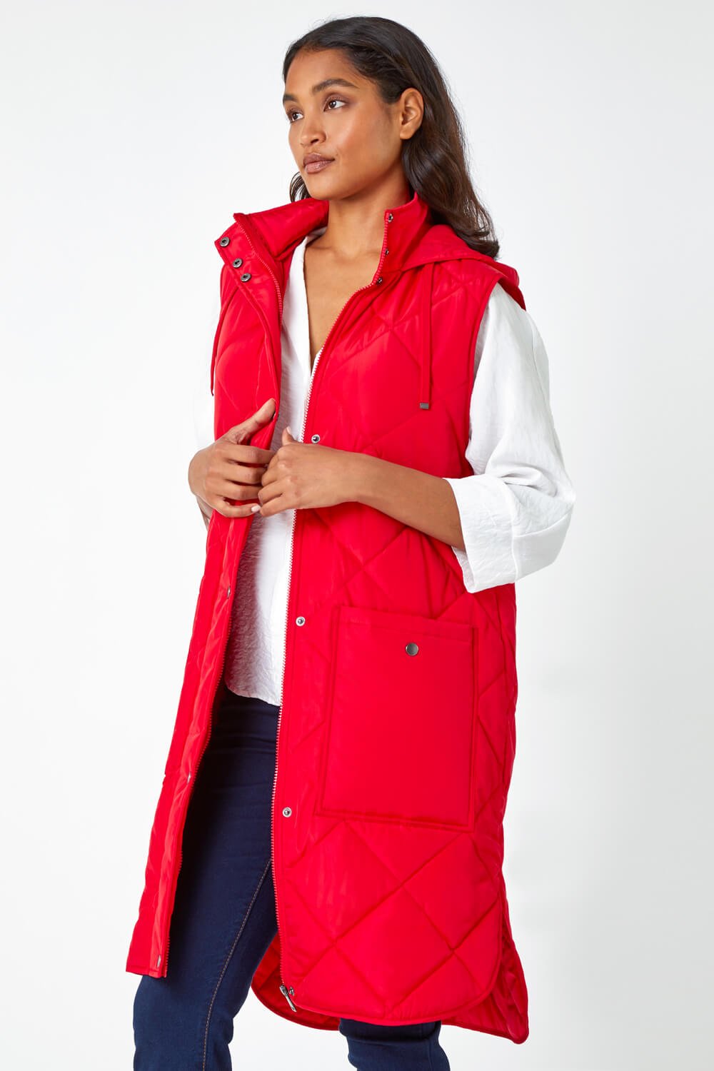 Red Diamond Quilted Longline Gilet, Image 4 of 7