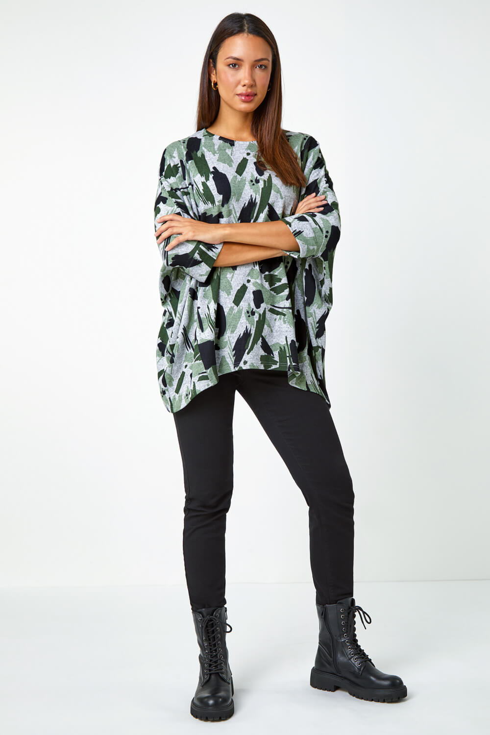 Relaxed Abstract Print Stretch Top 