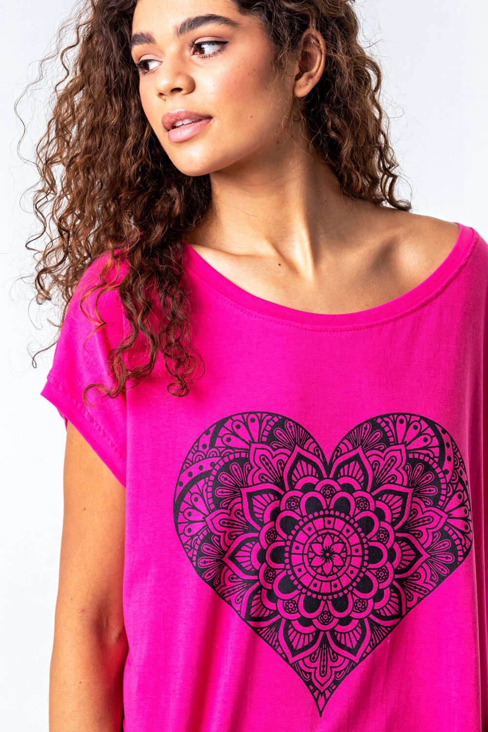 PINK One Size Henna Heart Print Lounge Top, Image 2 of 4