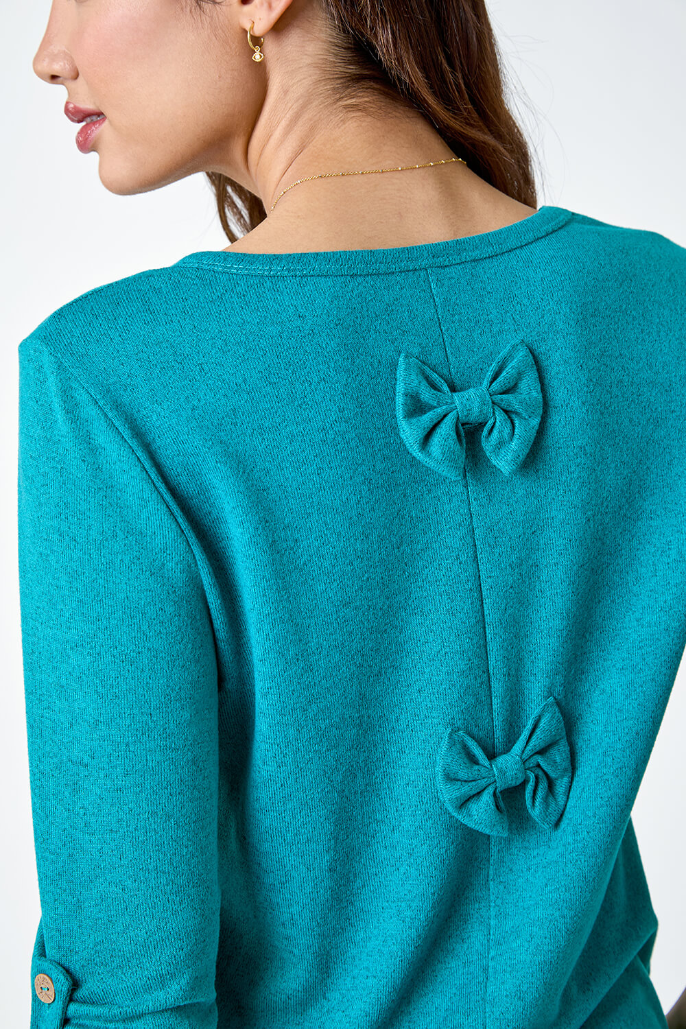 Teal Bow Back Detail Stretch Top, Image 5 of 5