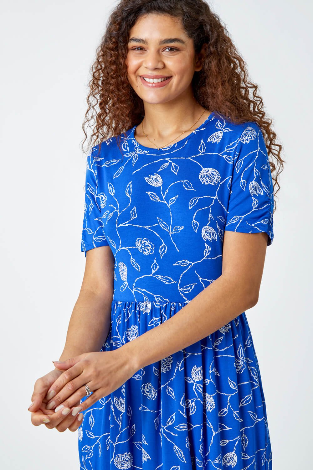 Blue Floral Pocket Stretch T-Shirt Dress, Image 4 of 5