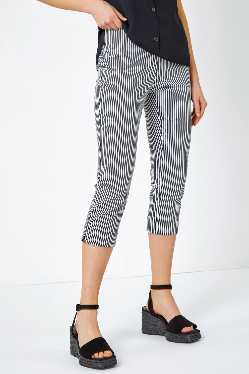 Black Striped Cropped Stretch Trouser, Image 5 of 5