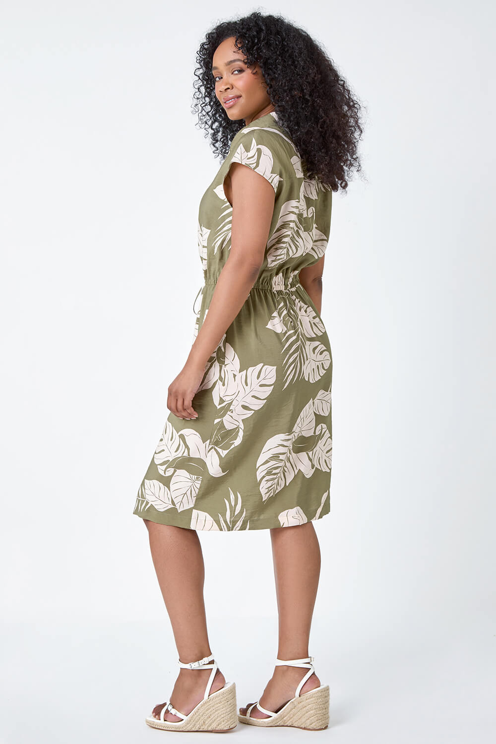 KHAKI Petite Tropical Print Shirt Dress, Image 3 of 5