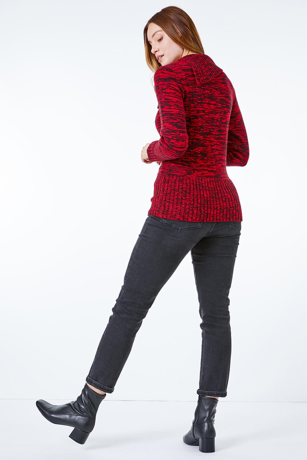 Red Textured Button Detail Jumper, Image 3 of 5