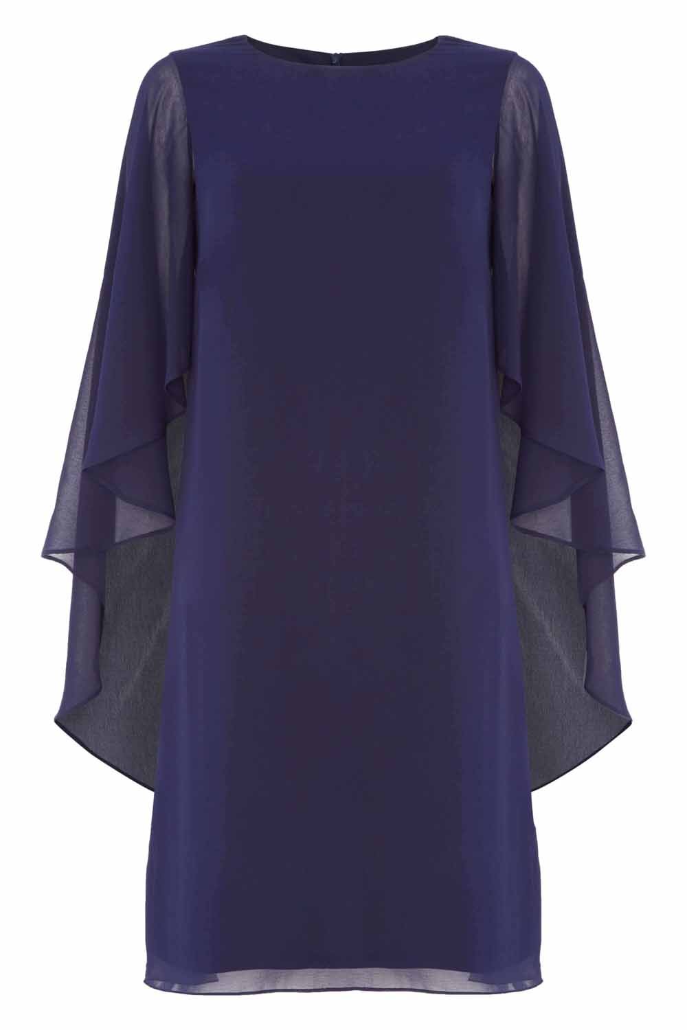 Midnight Blue Chiffon Cape Sleeve Dress, Image 5 of 5