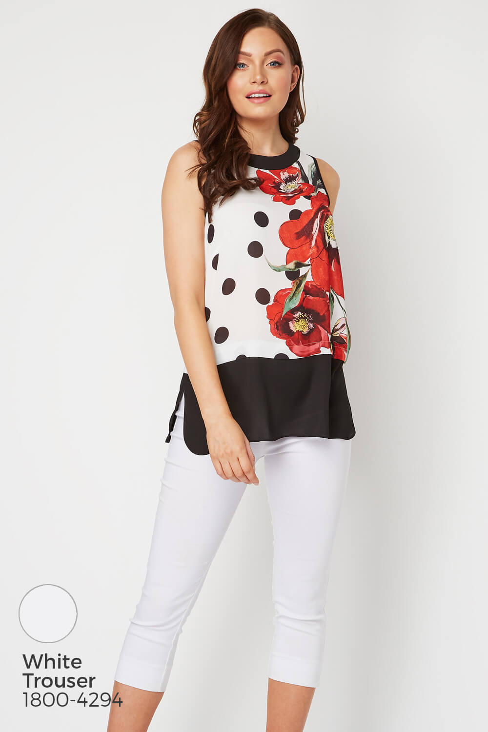 Red Contrast Layer Spot Floral Top , Image 9 of 9