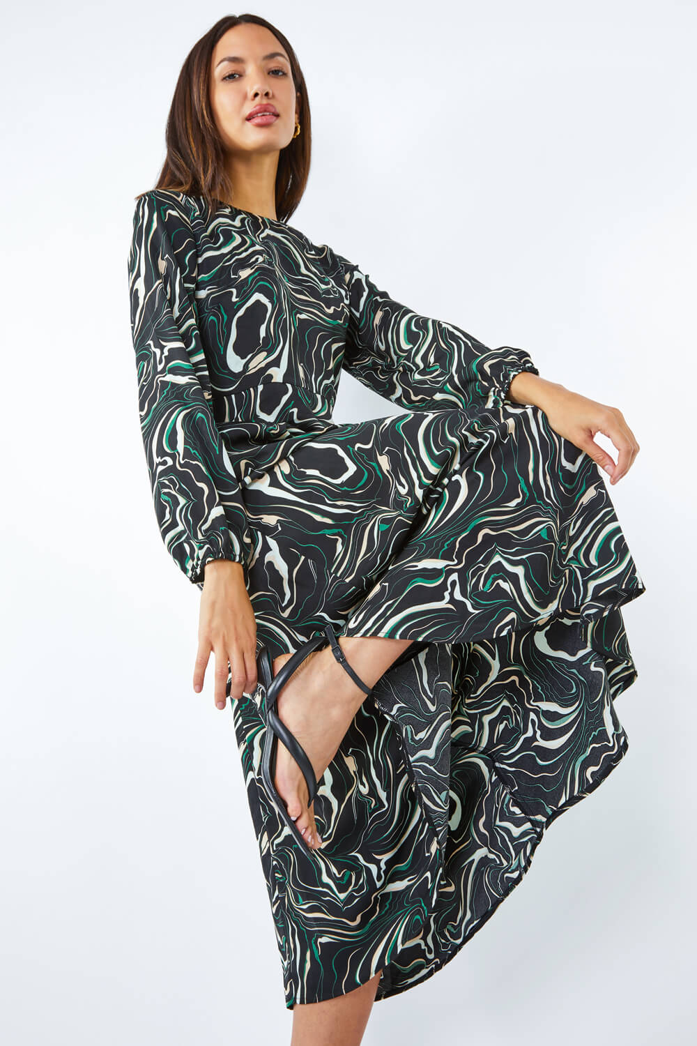 Marble Print Fit & Flare Dress 