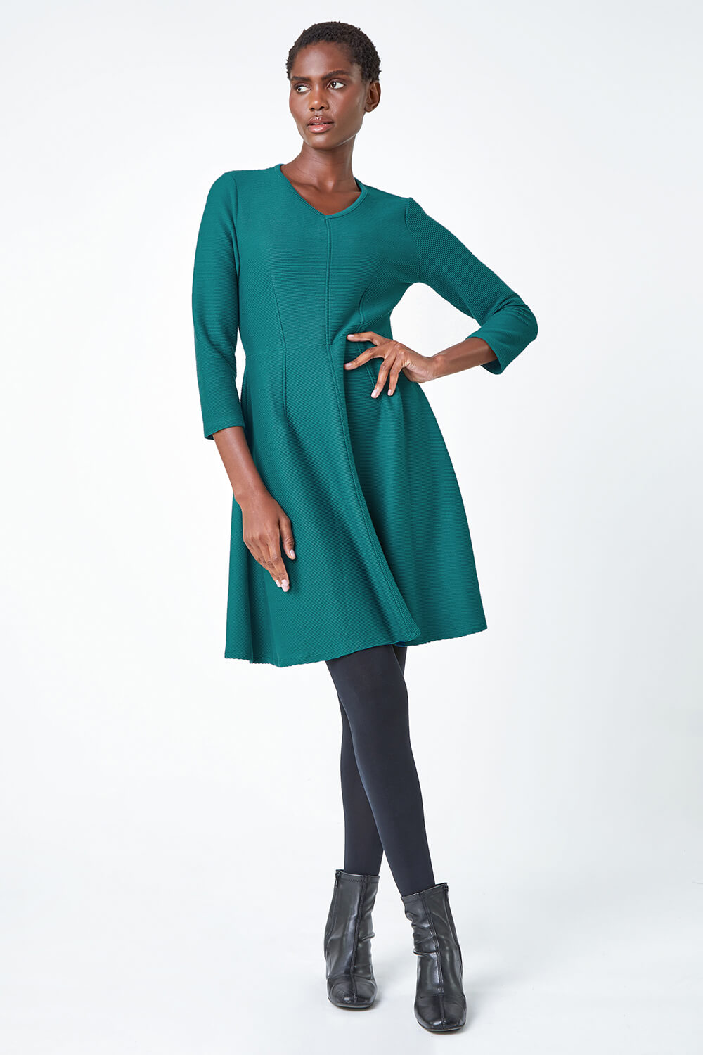 Forest  Cotton Blend Ribbed Stretch Dress, Image 2 of 5