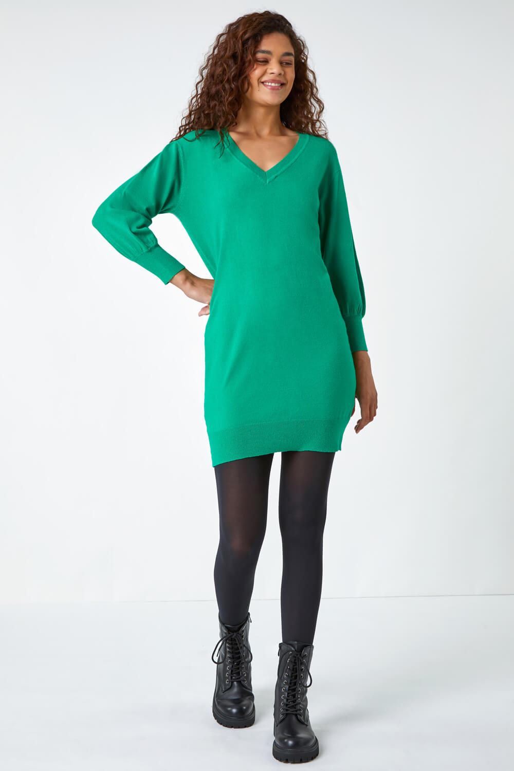 Green Longline Knitted Jumper Dress , Image 2 of 5
