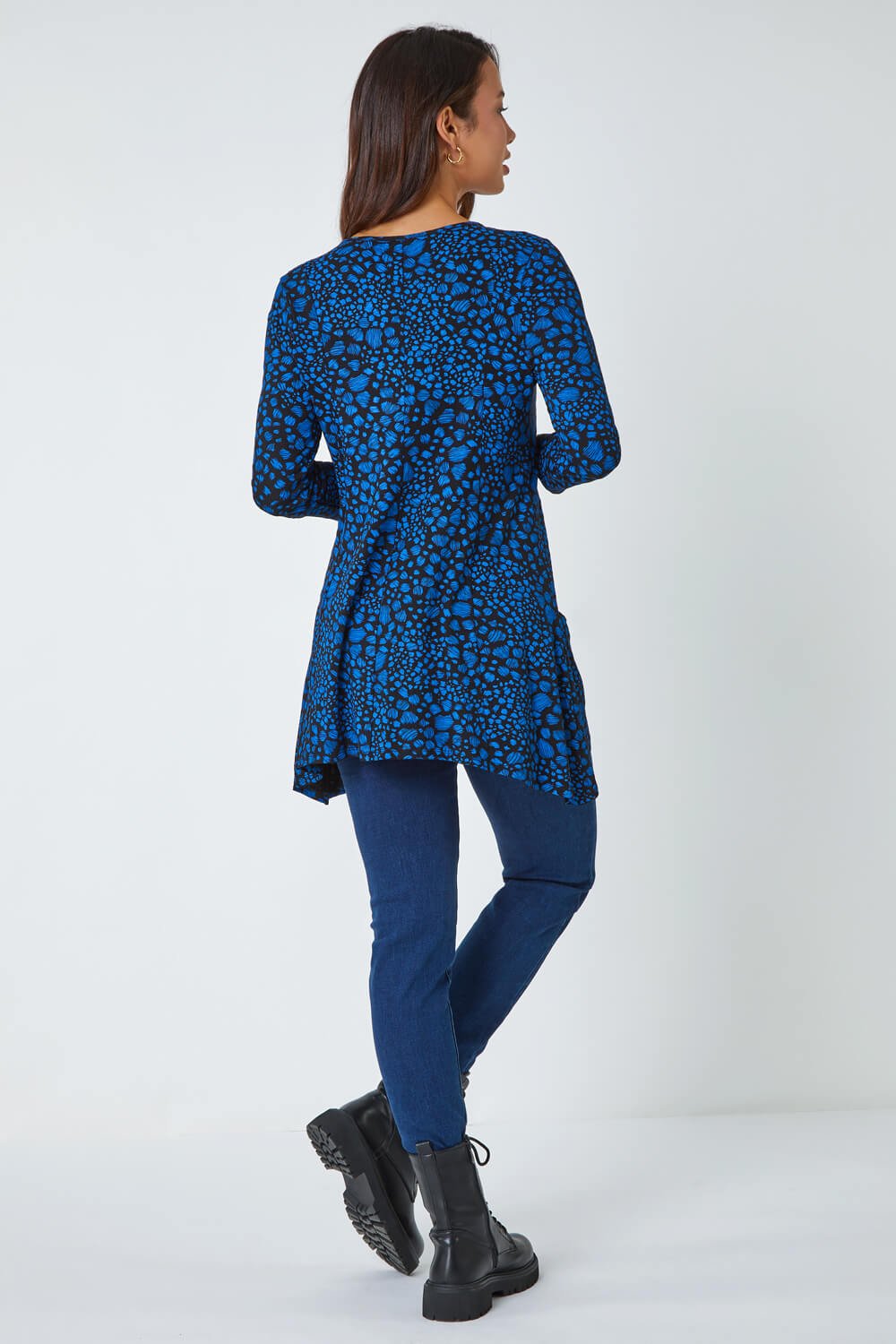 Blue Spot Print Stretch Swing Top , Image 3 of 5