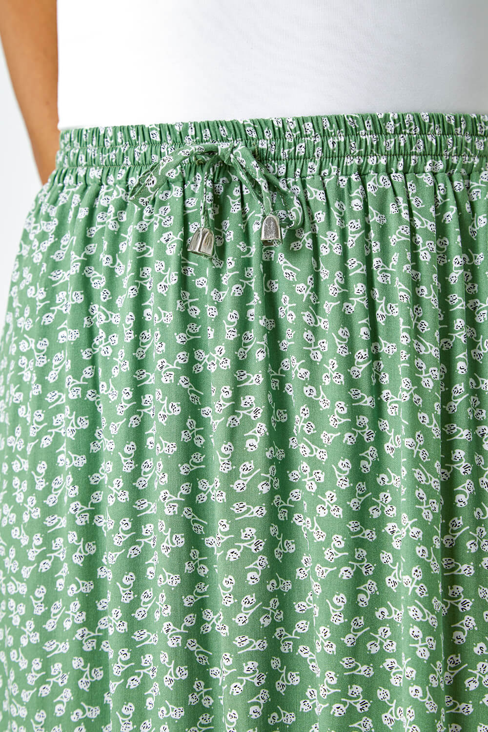 Sage Ditsy Floral Frill Hem Midi Skirt, Image 5 of 5