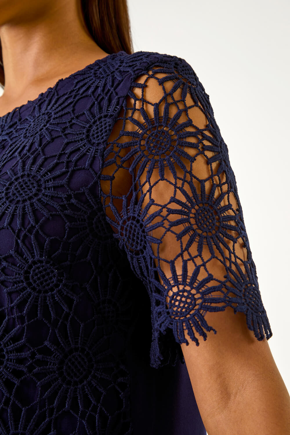 Navy  Floral Lace Stretch Jersey T-Shirt, Image 5 of 5