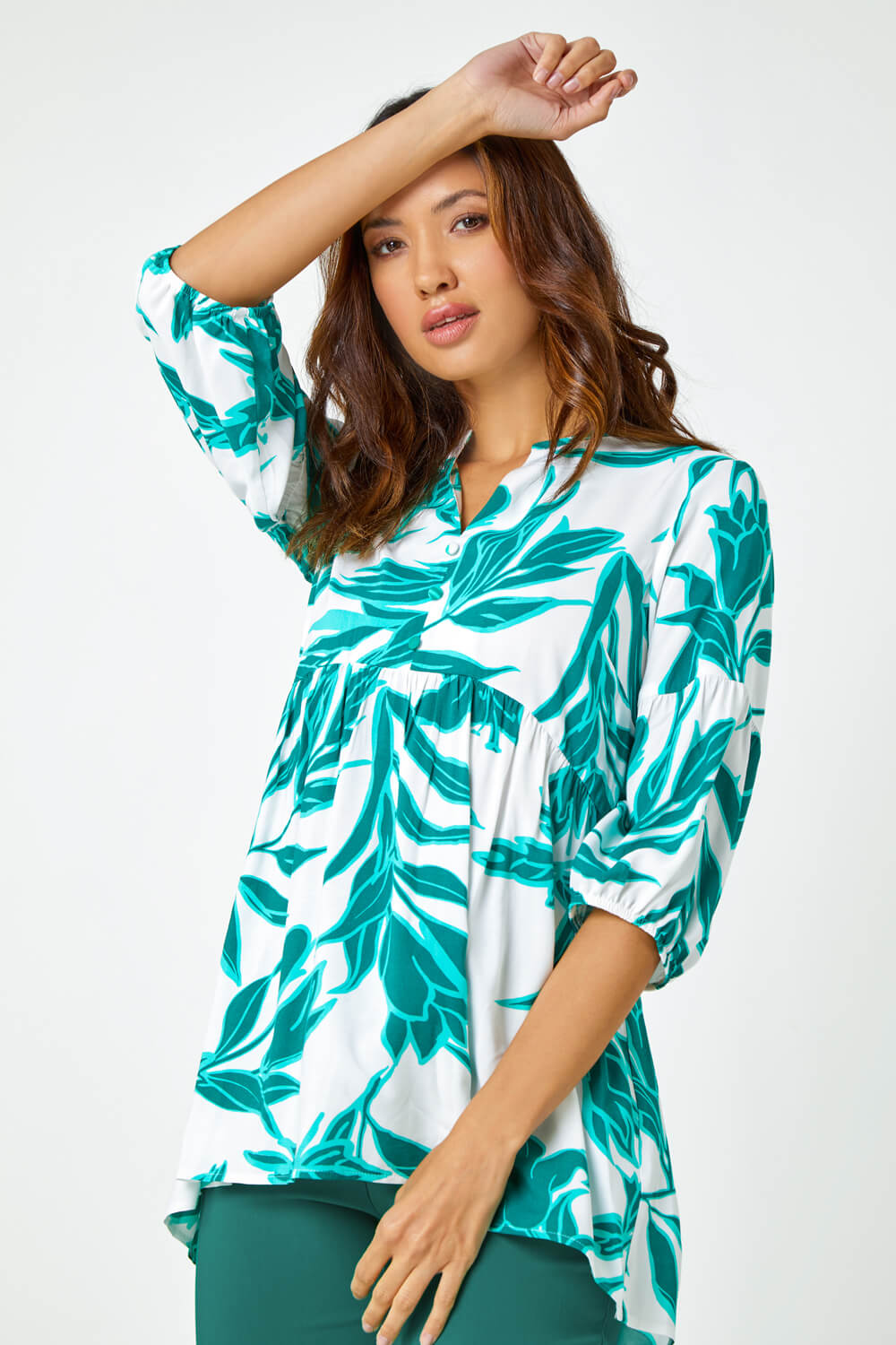 Green Palm Print Tunic Overshirt, Image 4 of 5