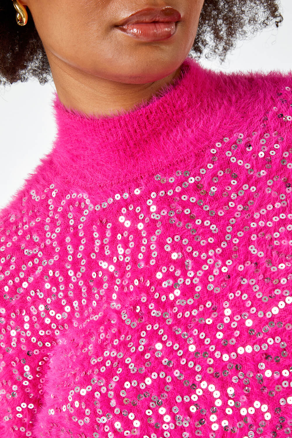 Cerise Fluffy Sequin Embellished Jumper | Roman UK