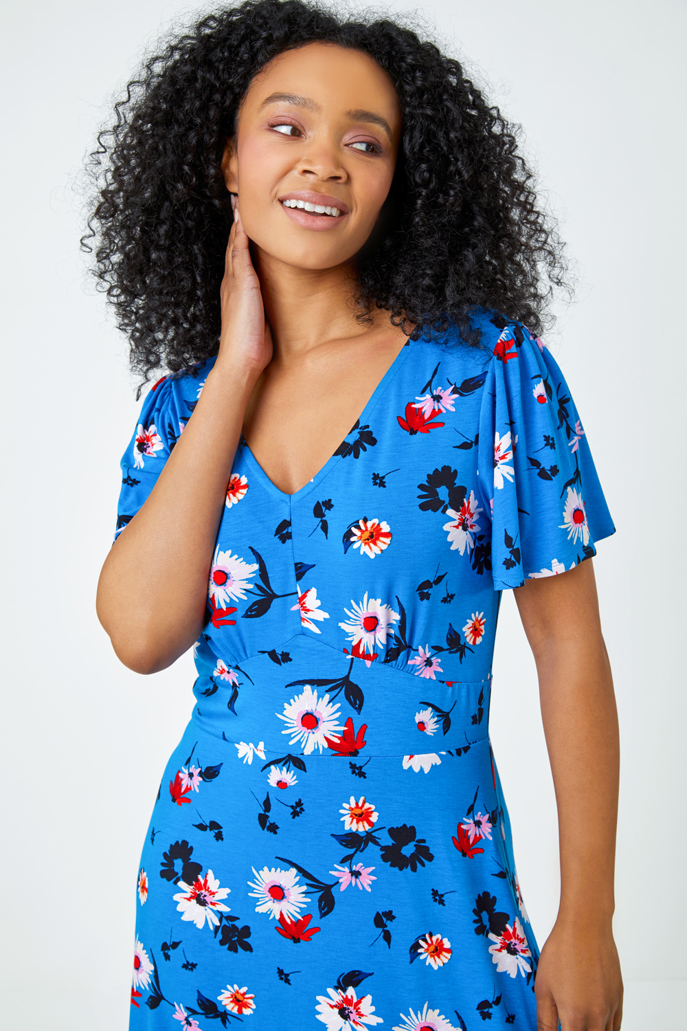 Turquoise Petite Floral Print Stretch Dress, Image 4 of 5