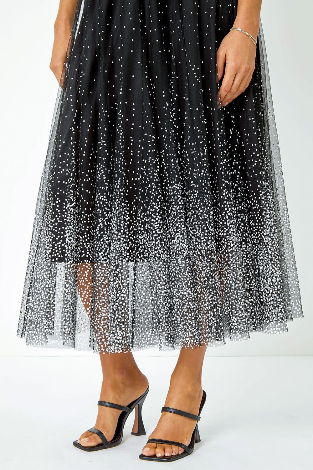 Black Polka Dot Print Elasticated Mesh Skirt, Image 5 of 6