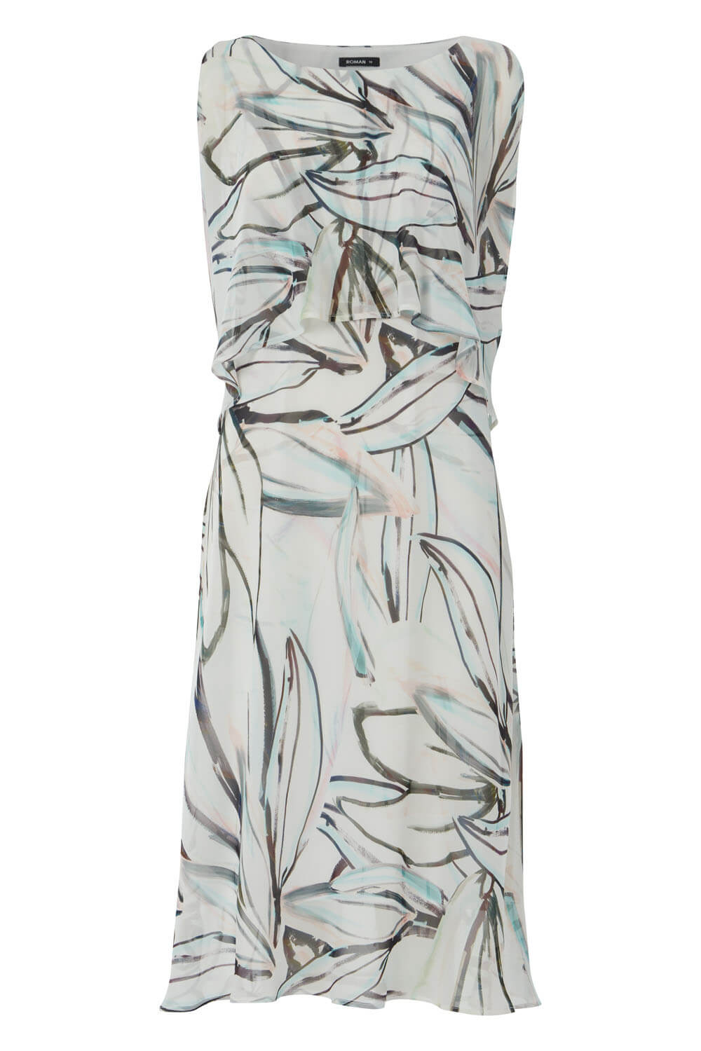 Ivory  Abstract Print Chiffon Layer Midi Dress, Image 5 of 5