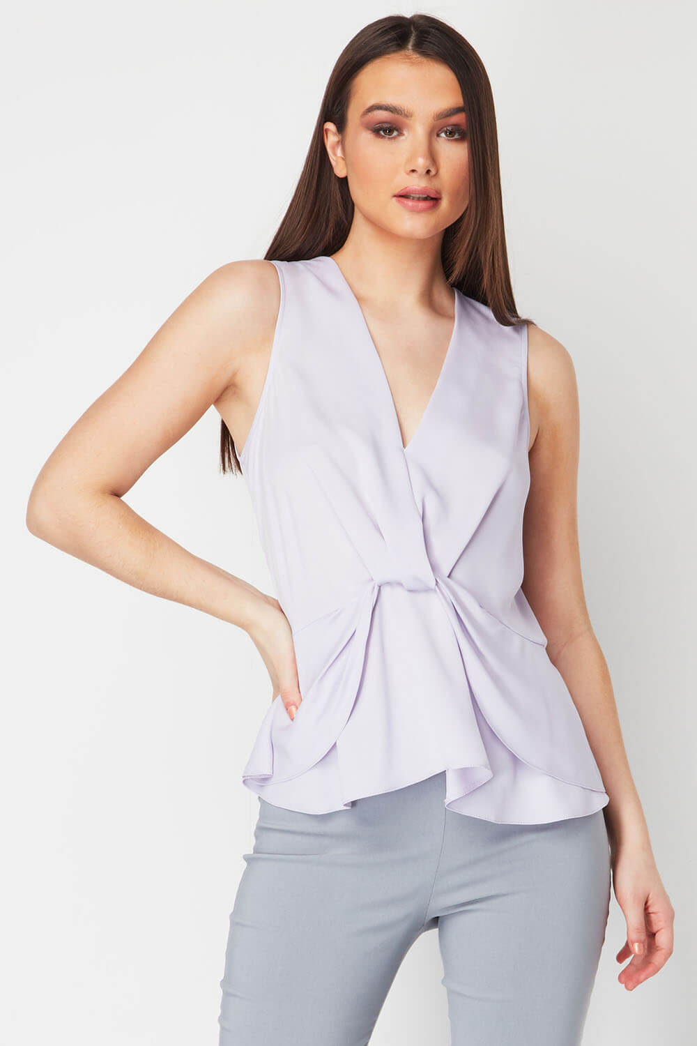 Lilac V-Neck Knot Front Top , Image 2 of 9