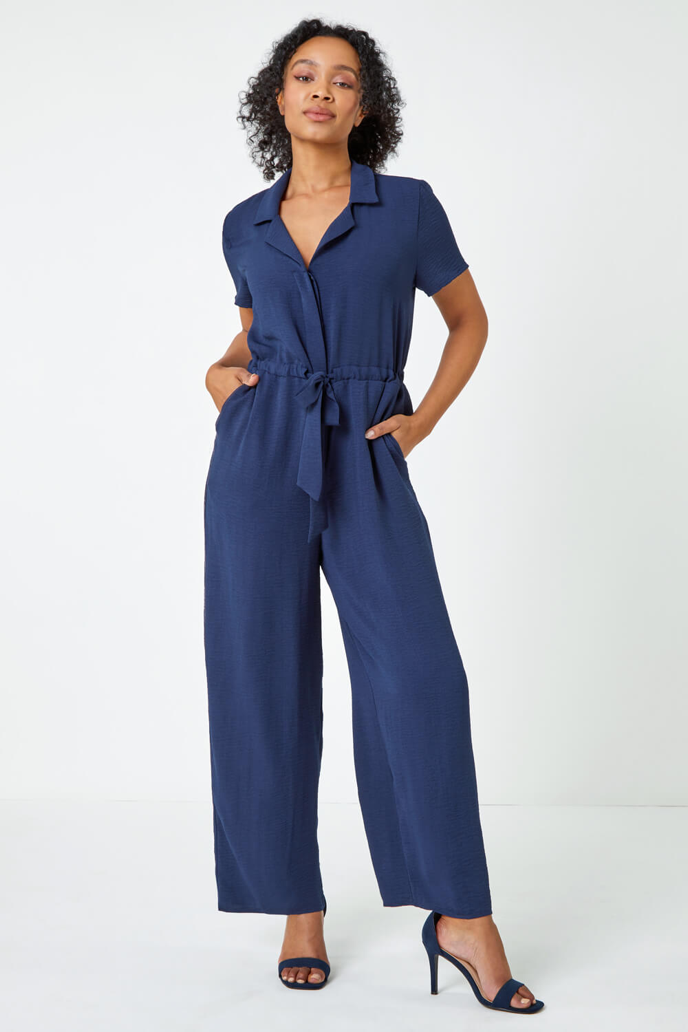 Navy  Petite Belted Jumpsuit, Image 2 of 5