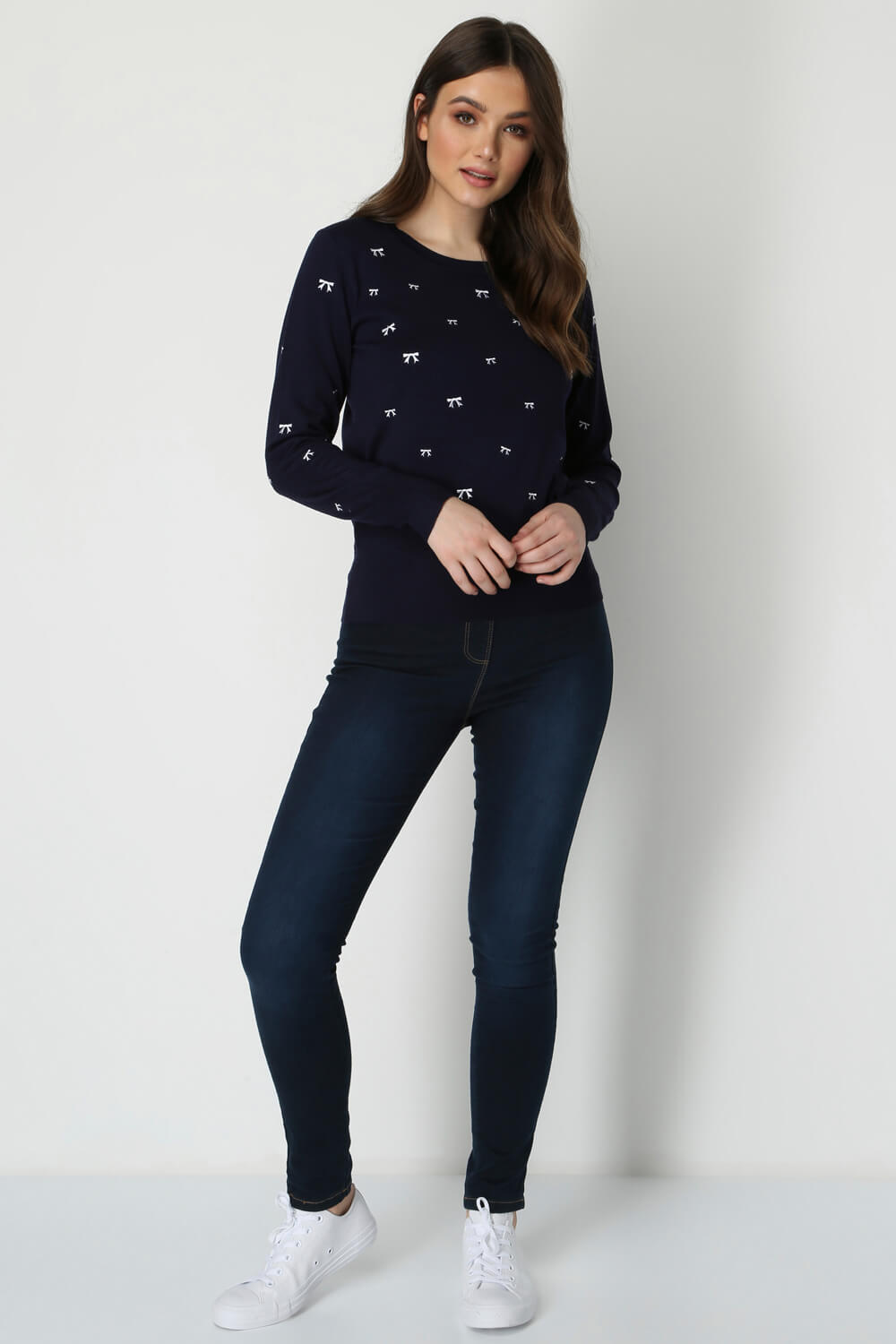 Navy  Bow Embroidered Jumper , Image 2 of 8