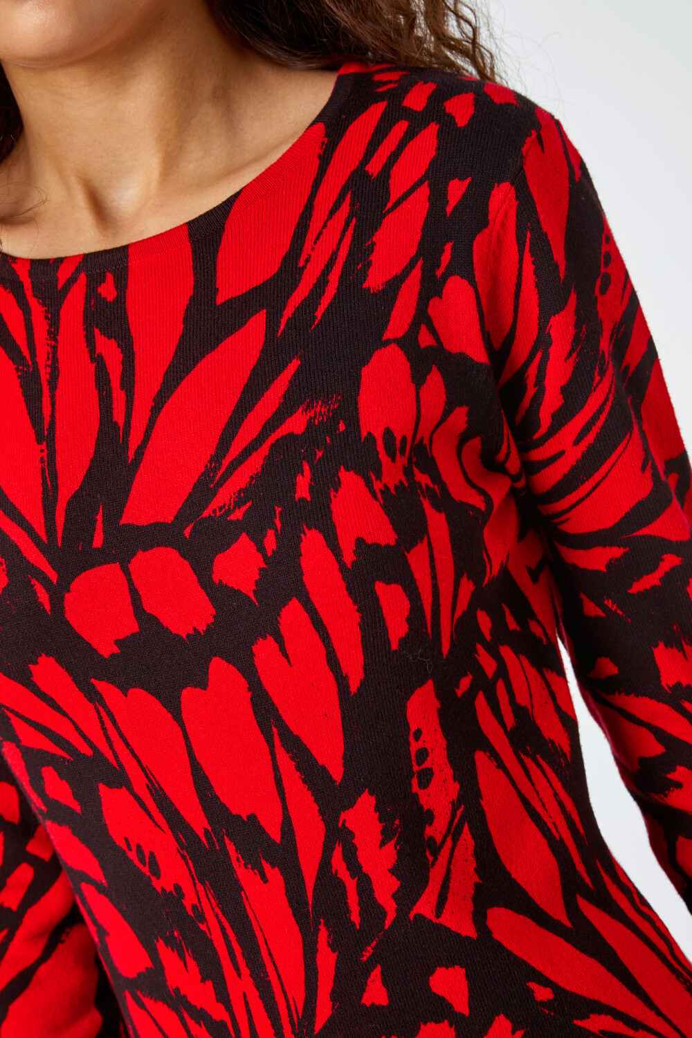 Red Butterfly Print Knitted Stretch Dress, Image 5 of 5