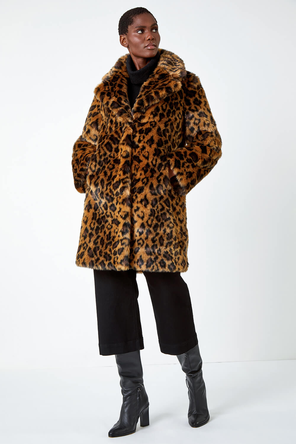 Tan Premium Animal Print Faux Fur Coat, Image 2 of 5