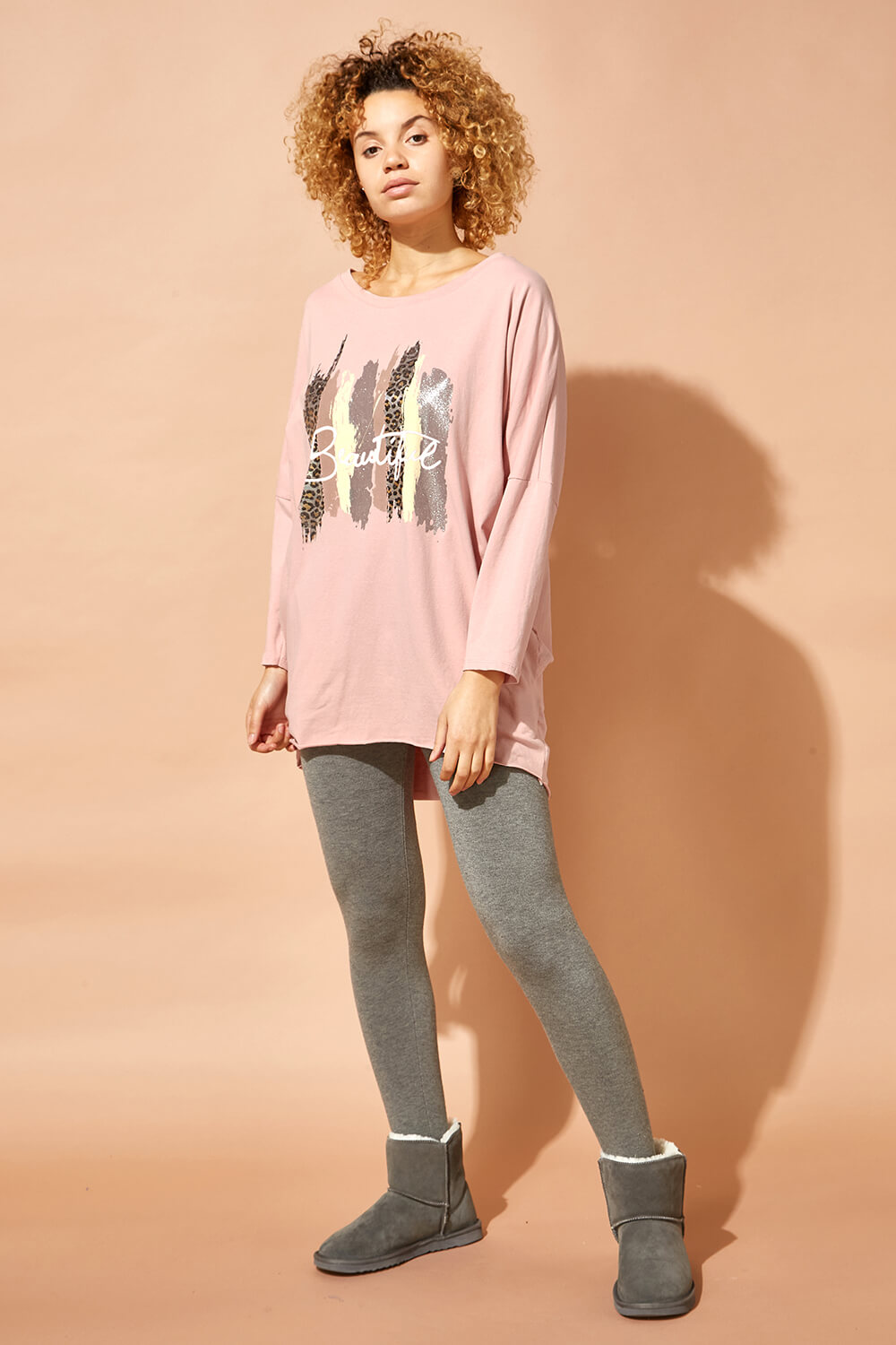 PINK One Size Foil Print Beautiful Lounge Jumper, Image 2 of 4