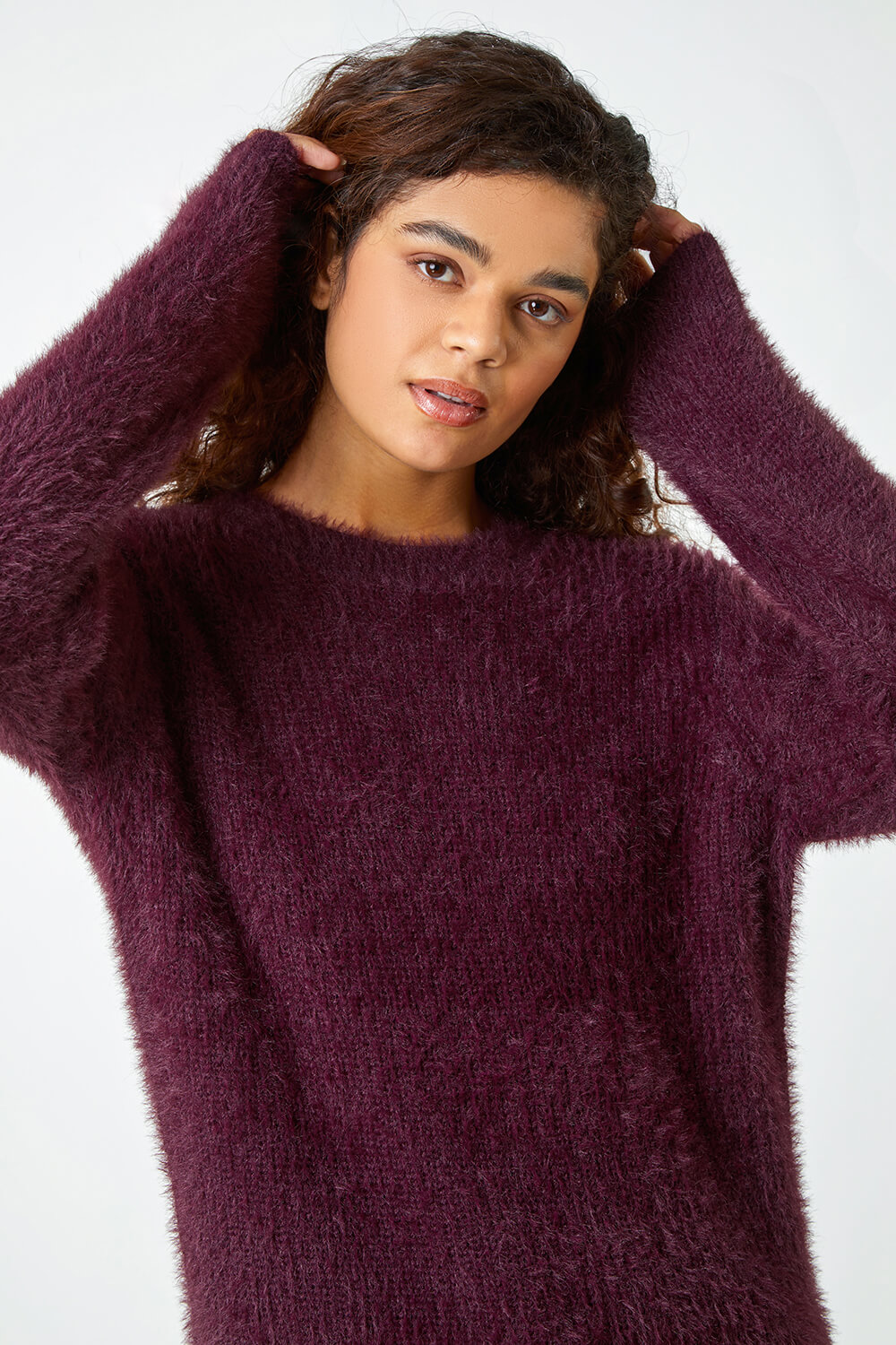 Purple Fluffy Knit Ribbed Jumper, Image 4 of 5