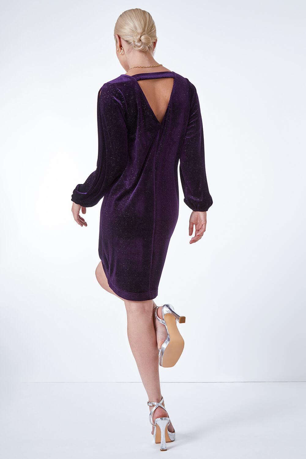 Purple Split Sleeve Velvet Mini Dress, Image 3 of 5
