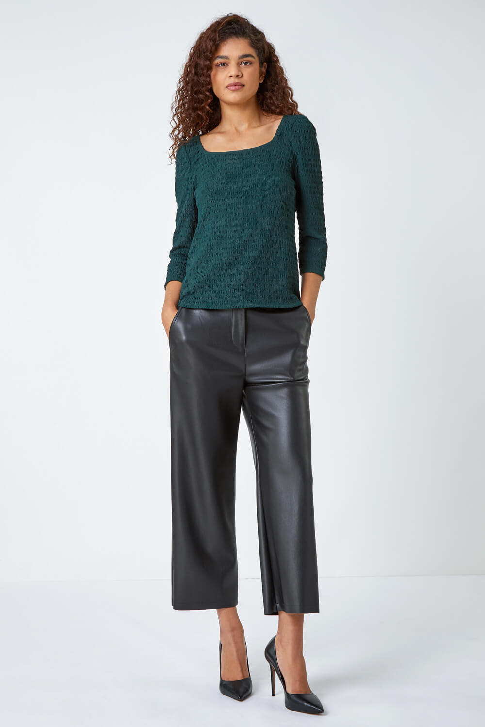 Forest  Textured Ruched Stretch Top, Image 2 of 5