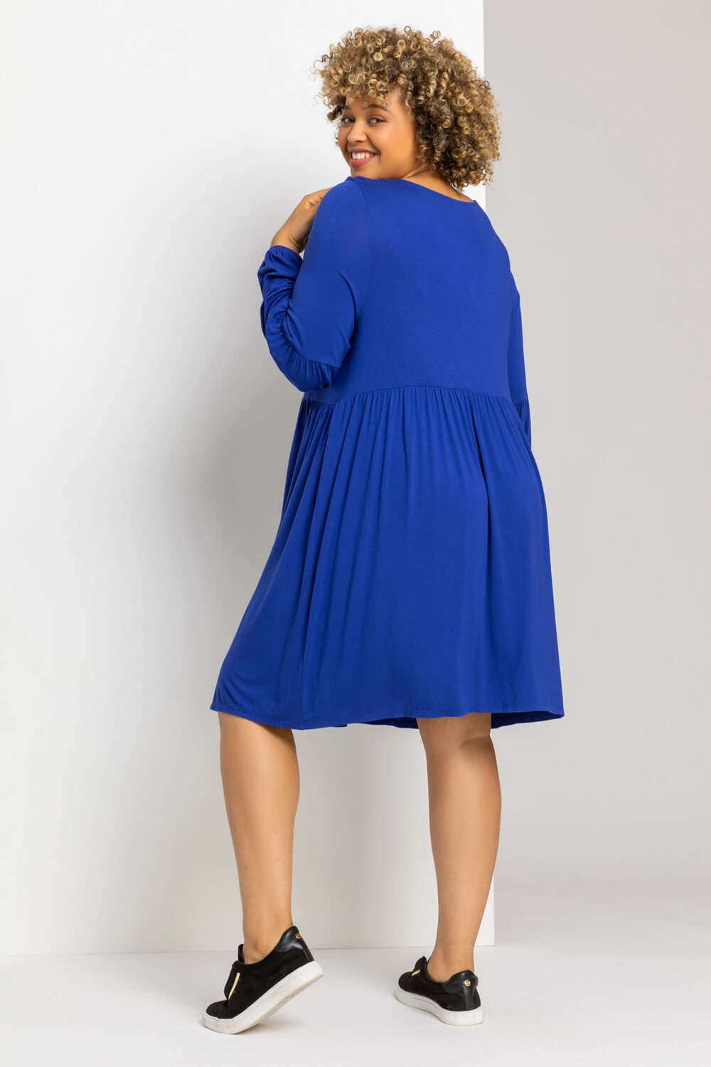 Royal Blue Curve Plain Tunic Dress, Image 2 of 4