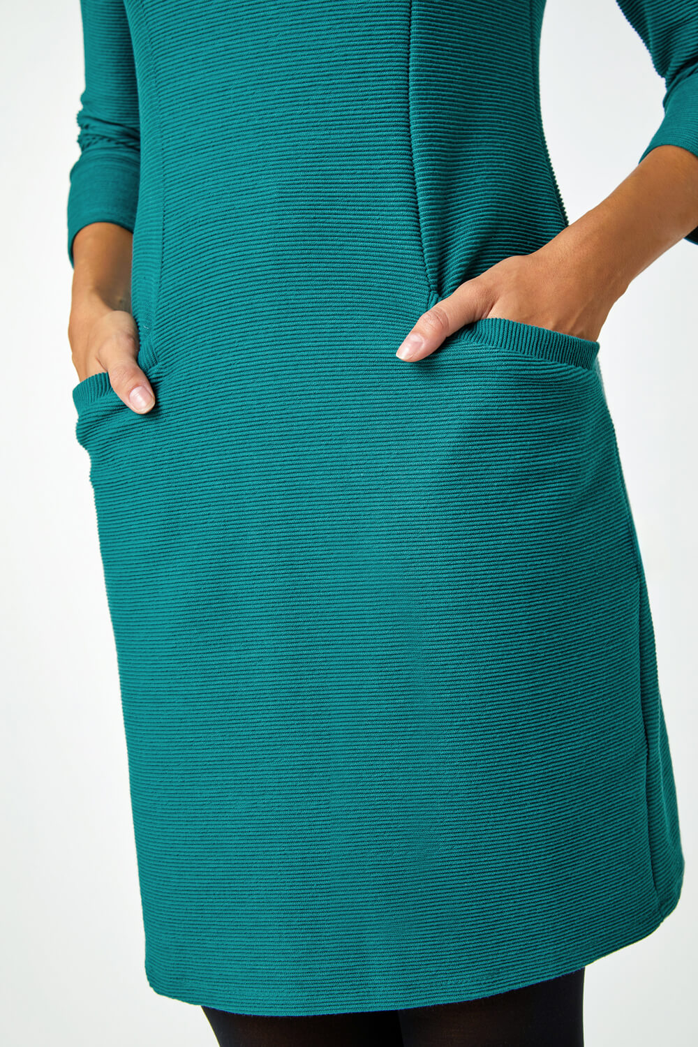 Forest  Ribbed Pocket Detail Shift Stretch Dress, Image 5 of 5