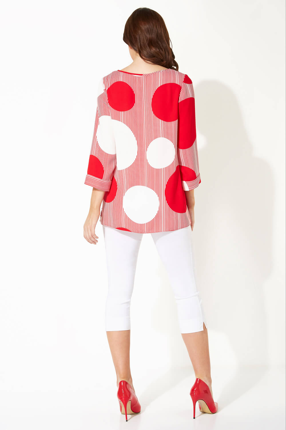 Red Spot Print 3/4 Sleeve Top, Image 3 of 8