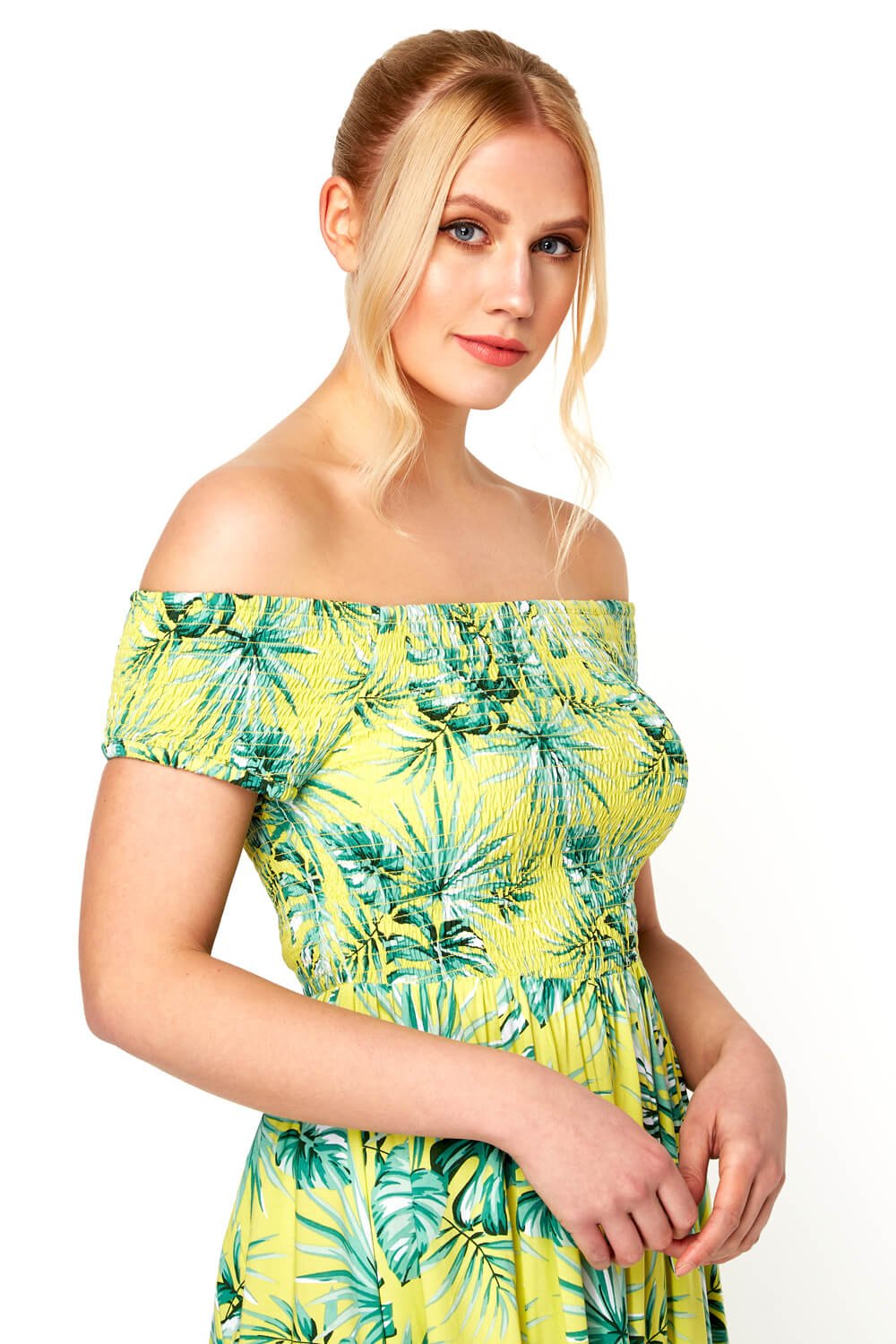 Lime Tropical Bardot Maxi Dress, Image 3 of 4