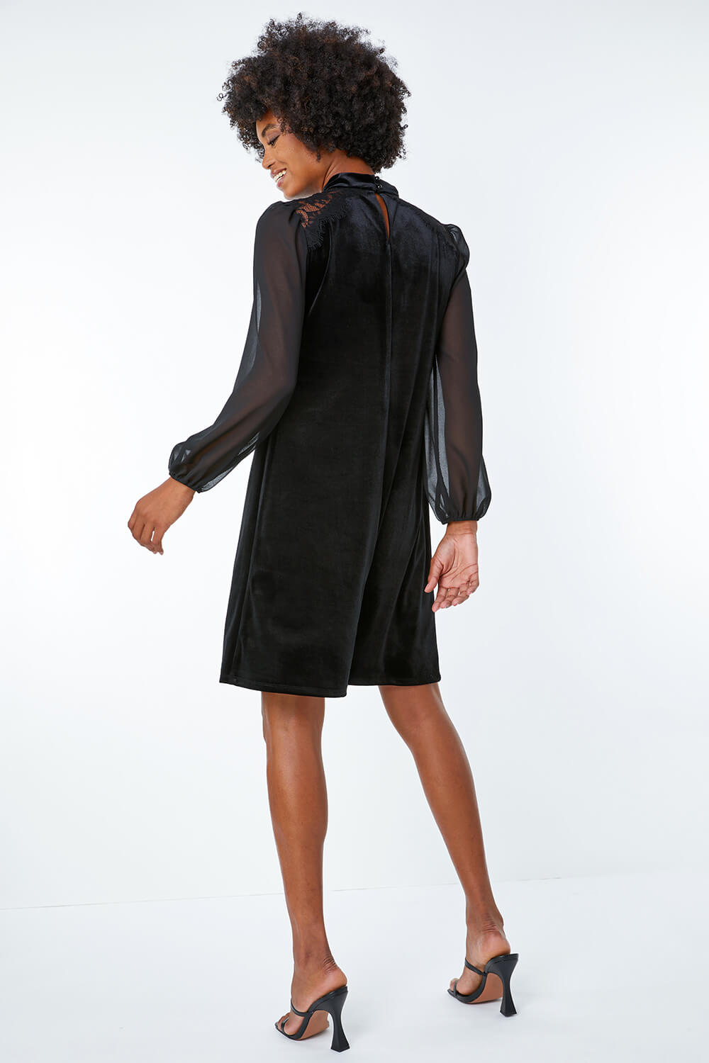 Black Velvet Lace Shoulder Swing Dress, Image 3 of 5