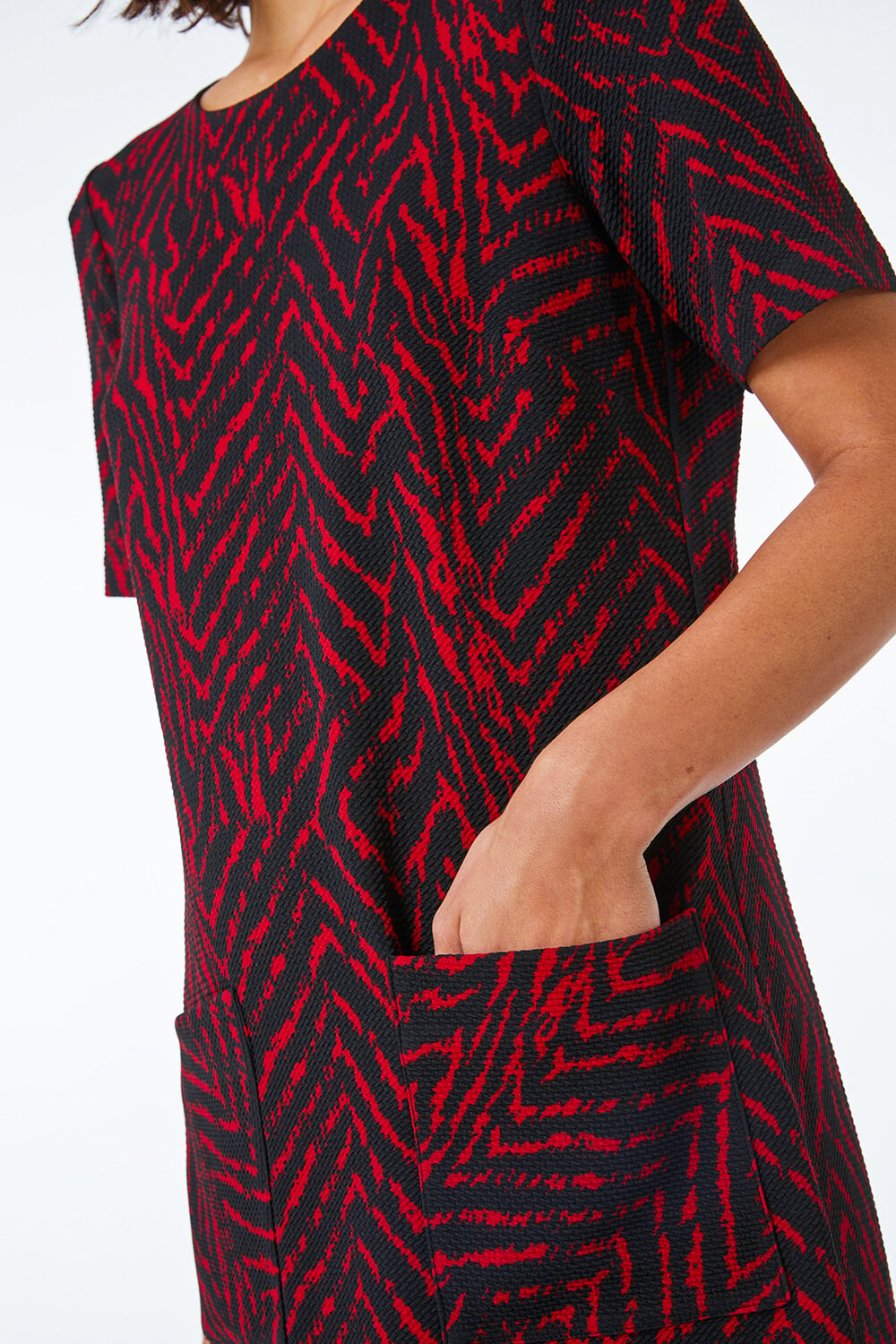 Red Textured Animal Print Stretch Tunic Dress, Image 5 of 5