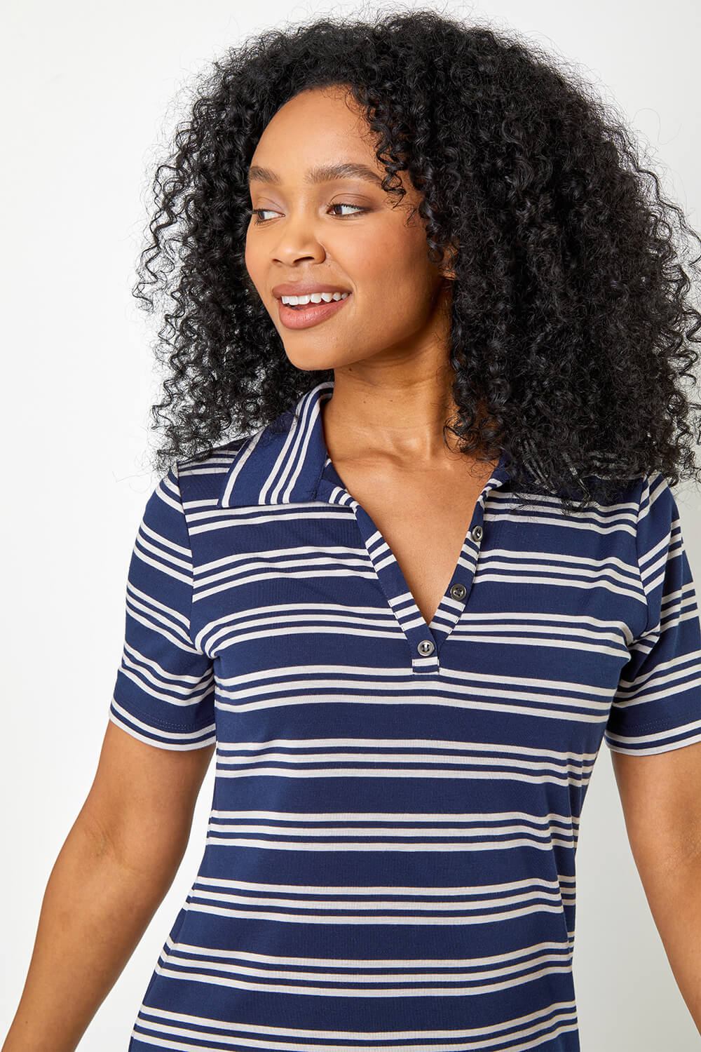 Navy  Petite Stripe Print Polo Shirt Dress, Image 5 of 5