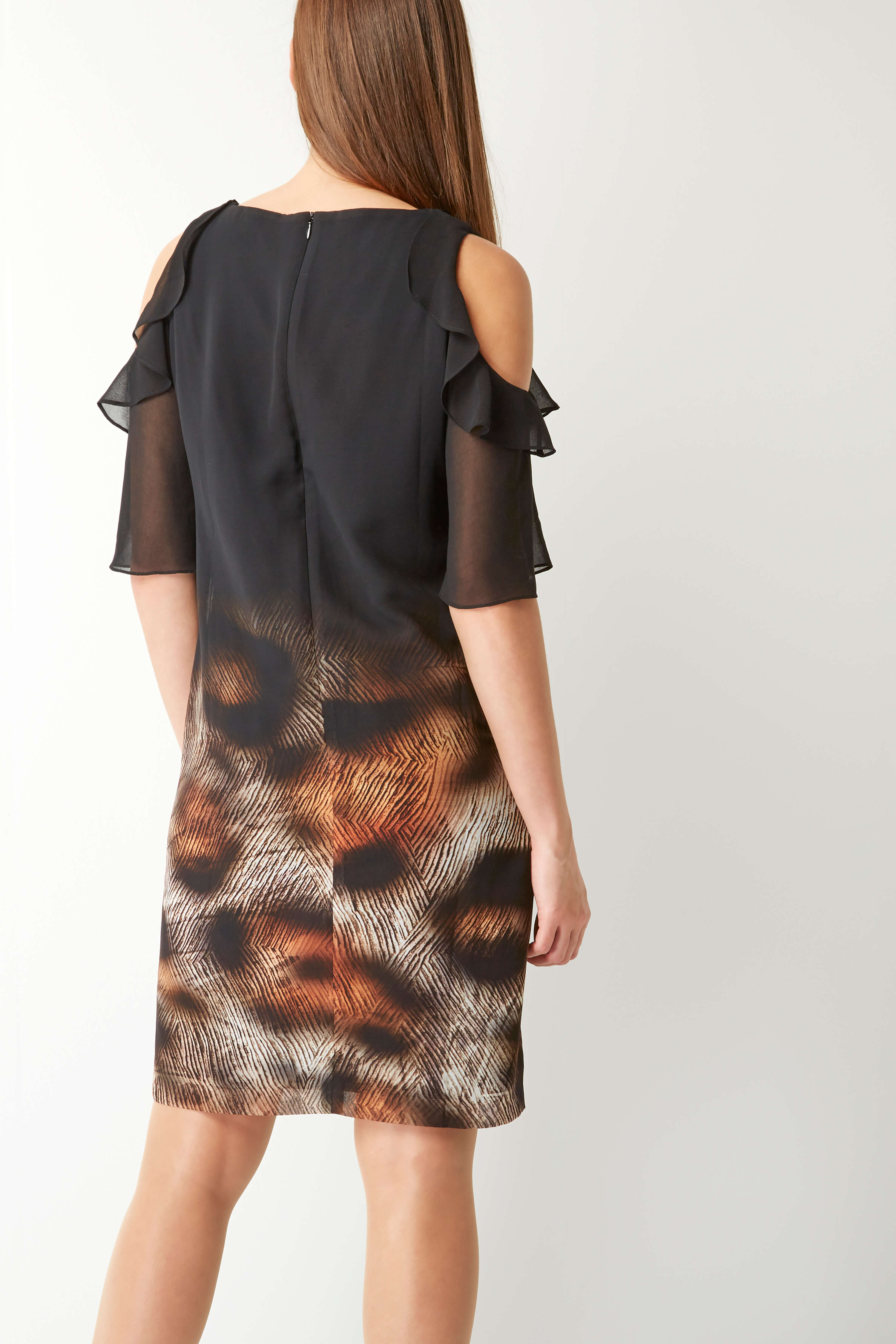 Black Animal Border Print Frill Dress, Image 3 of 5
