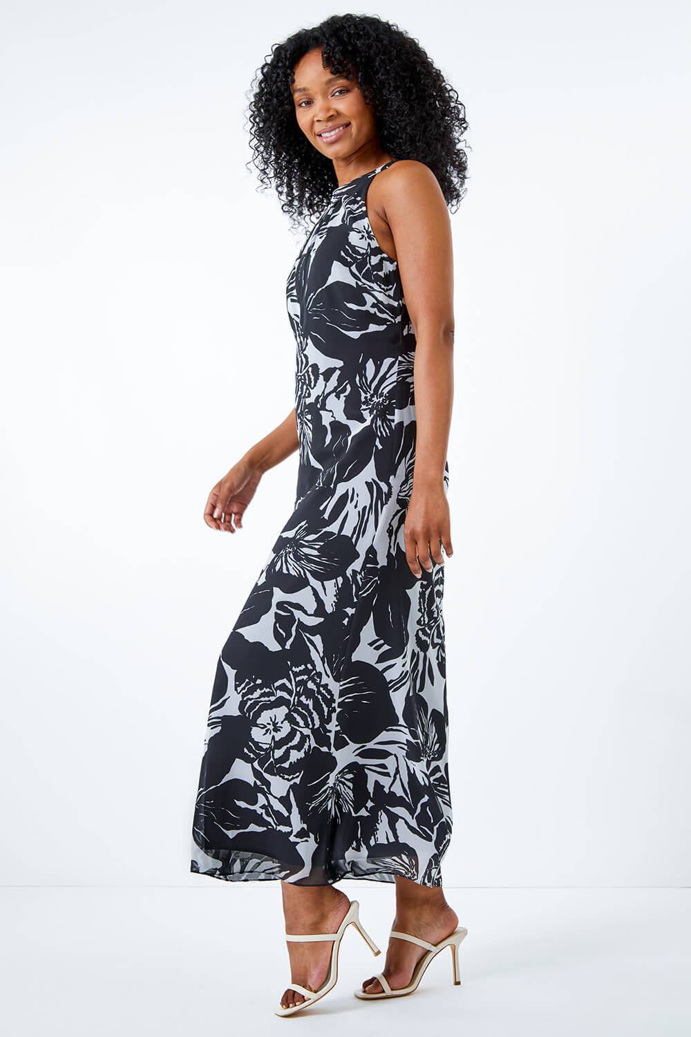 Black Petite Floral Print Maxi Dress, Image 2 of 5
