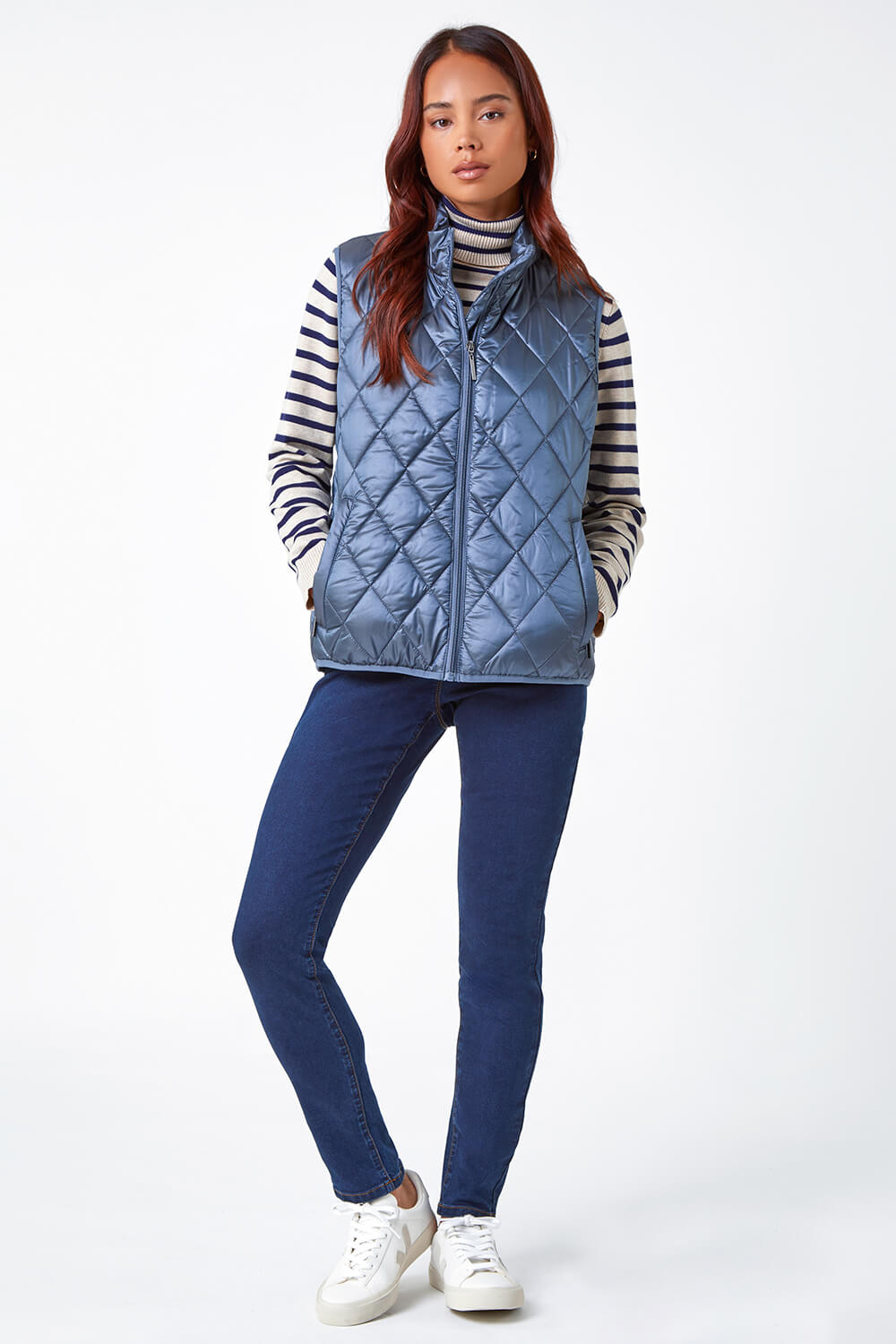Steel Blue Petite Hooded Quilted Gilet, Image 4 of 5