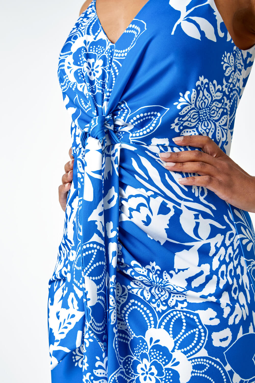 Blue Petite Floral Knot Stretch Maxi Dress, Image 5 of 5