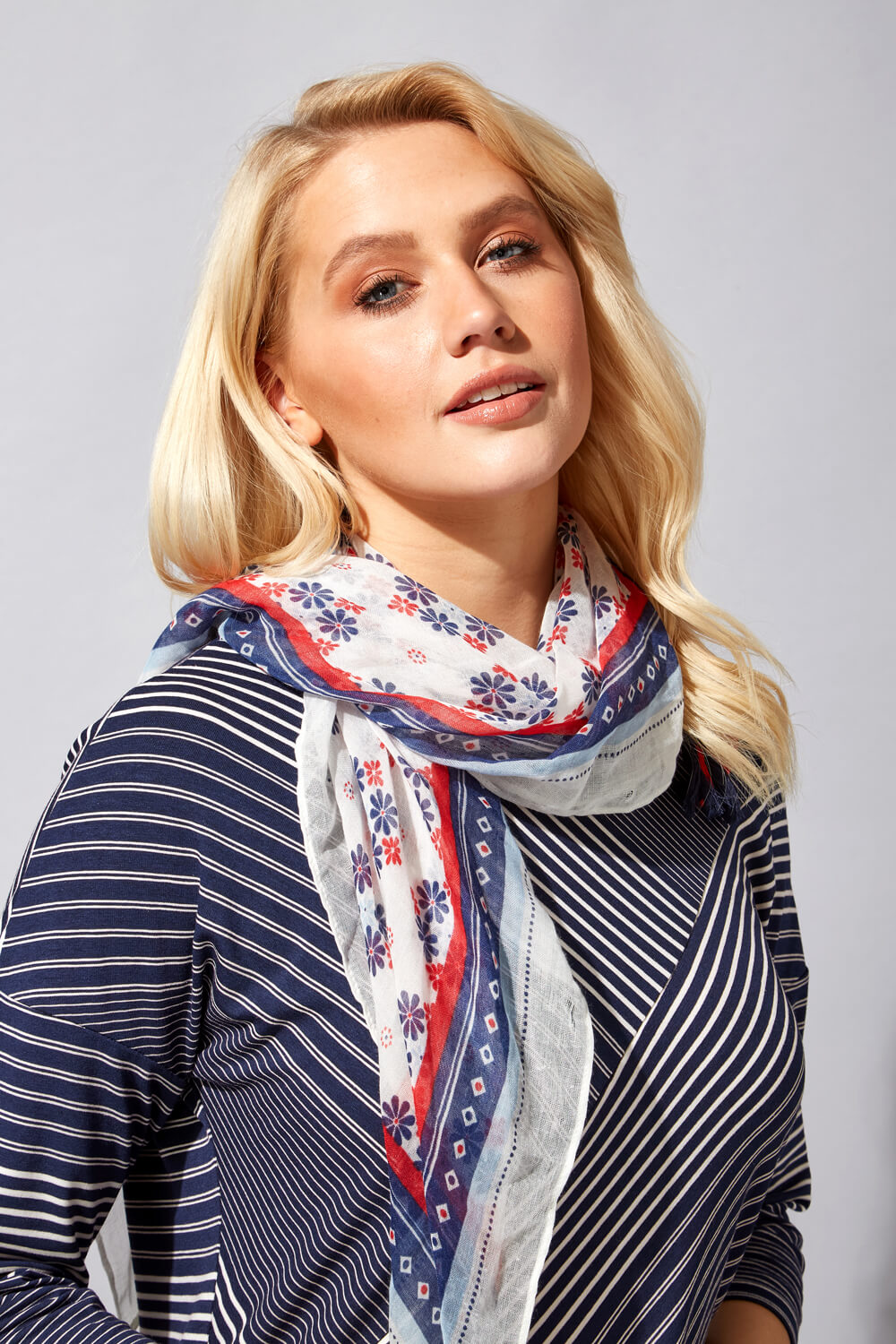 Navy  Stripe Print Top with Scarf, Image 4 of 4